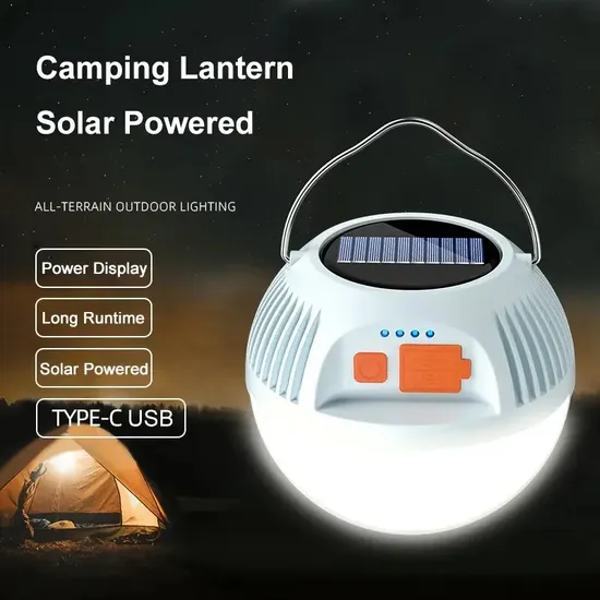 Solar Camping Lantern Outdoor Portable LED Camp Tent Lights with Power Bank Function 