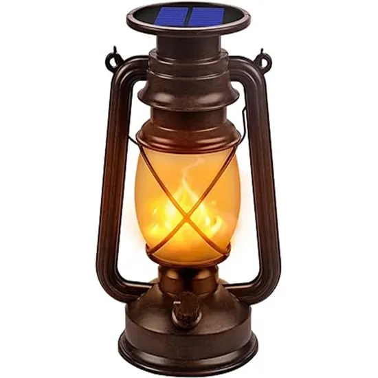 Outdoor Hanging Decorations Flickering Flame Solar Powered LED Vintage Lantern Light 